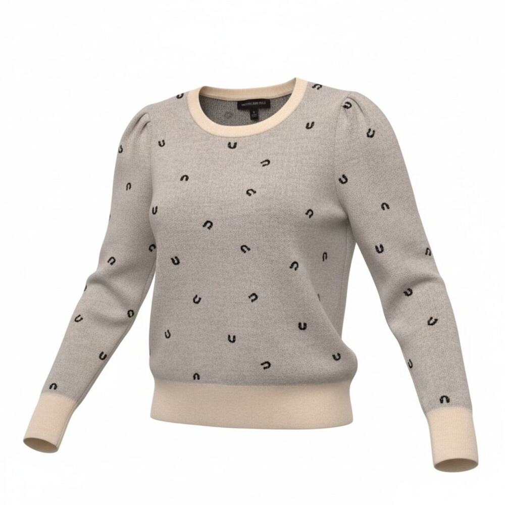 Banana Republic Merino Blend Sweater Small Ivory Horseshoe Print Preppy